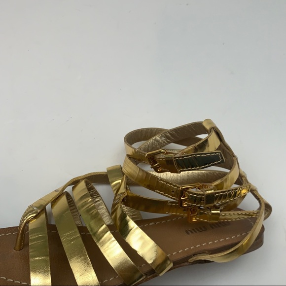 Miu Miu Gold Metallic Gladiator Sandals Size 6 - Picture 10 of 16